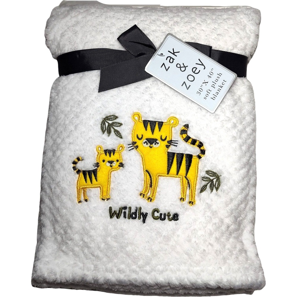 Zak & Zoey Wildly Cute Tiger Cat White Baby Blanket‎ Lovey Unisex Textured NWT